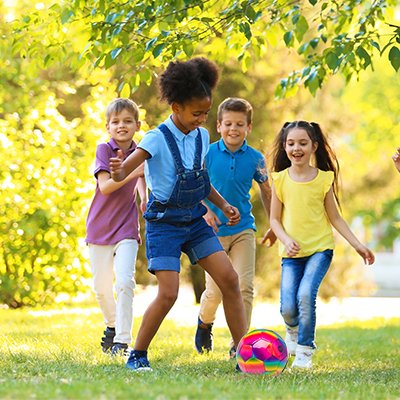 Children playing soccer