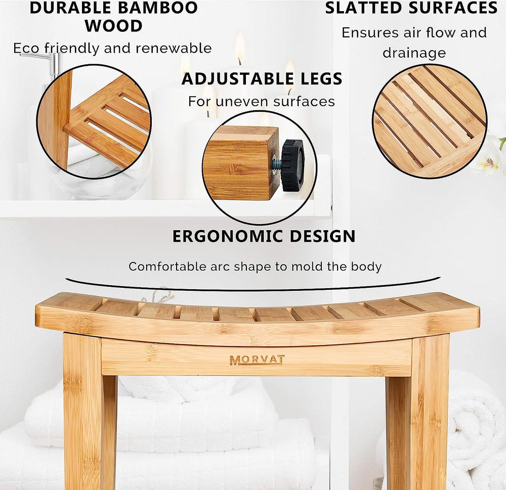 
                  
                    Bamboo Adjustable Water Resistant Shower Bench (19”x18”x12”) & Mat (16”x27”) with Non Slip Grips
                  
                