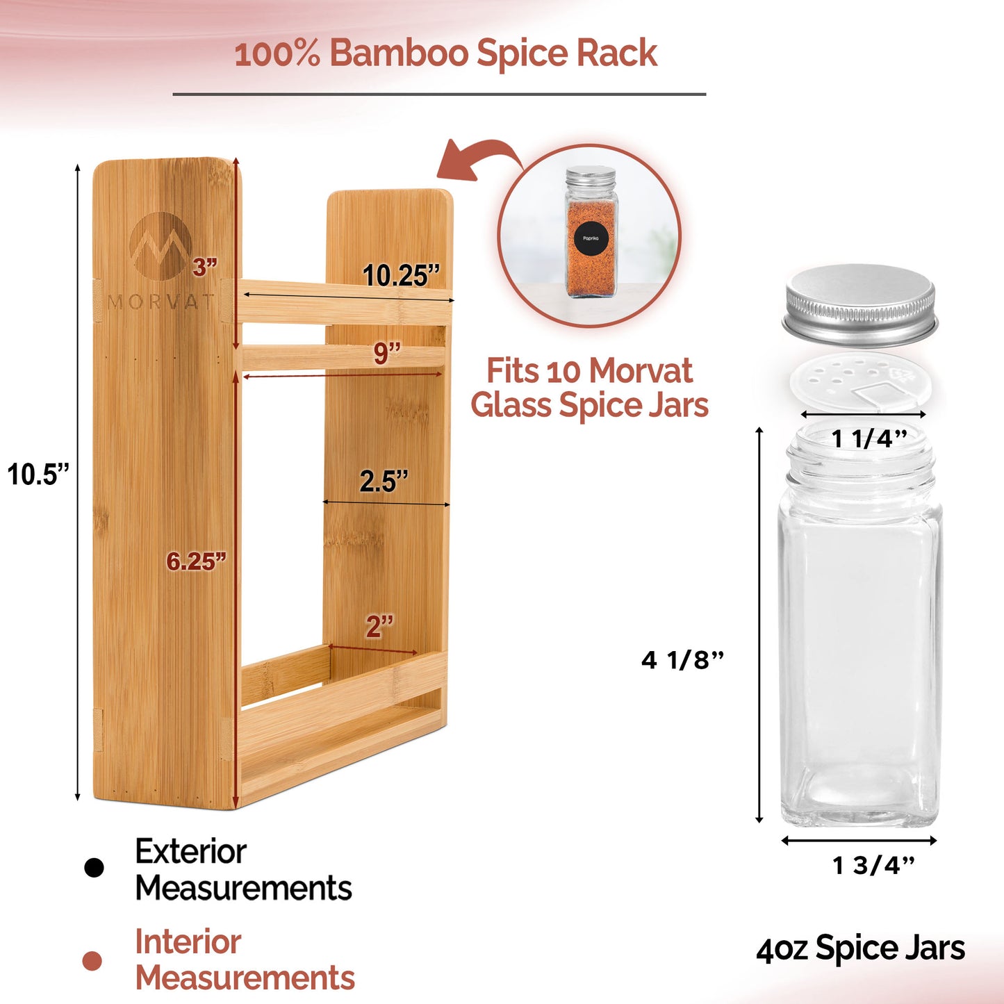 
                  
                    Bamboo Spice Jar Rack with Optional Glass 4oz Jars with Lids, Labels & Funnel
                  
                