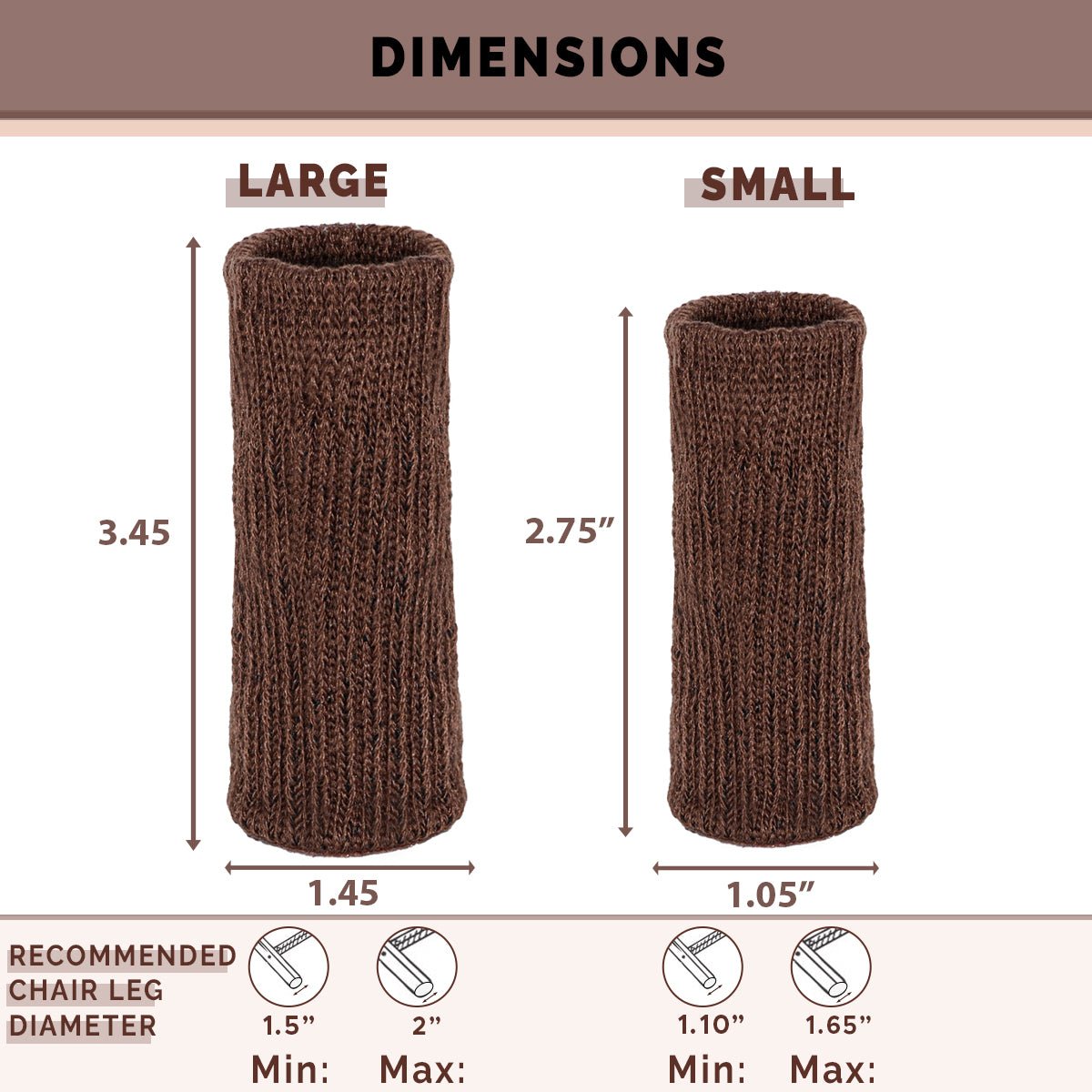 
                  
                    Morvat Black/Brown Furniture Leg Socks for Table, Chairs, & Furniture, Small/Large, 32 Pack
                  
                