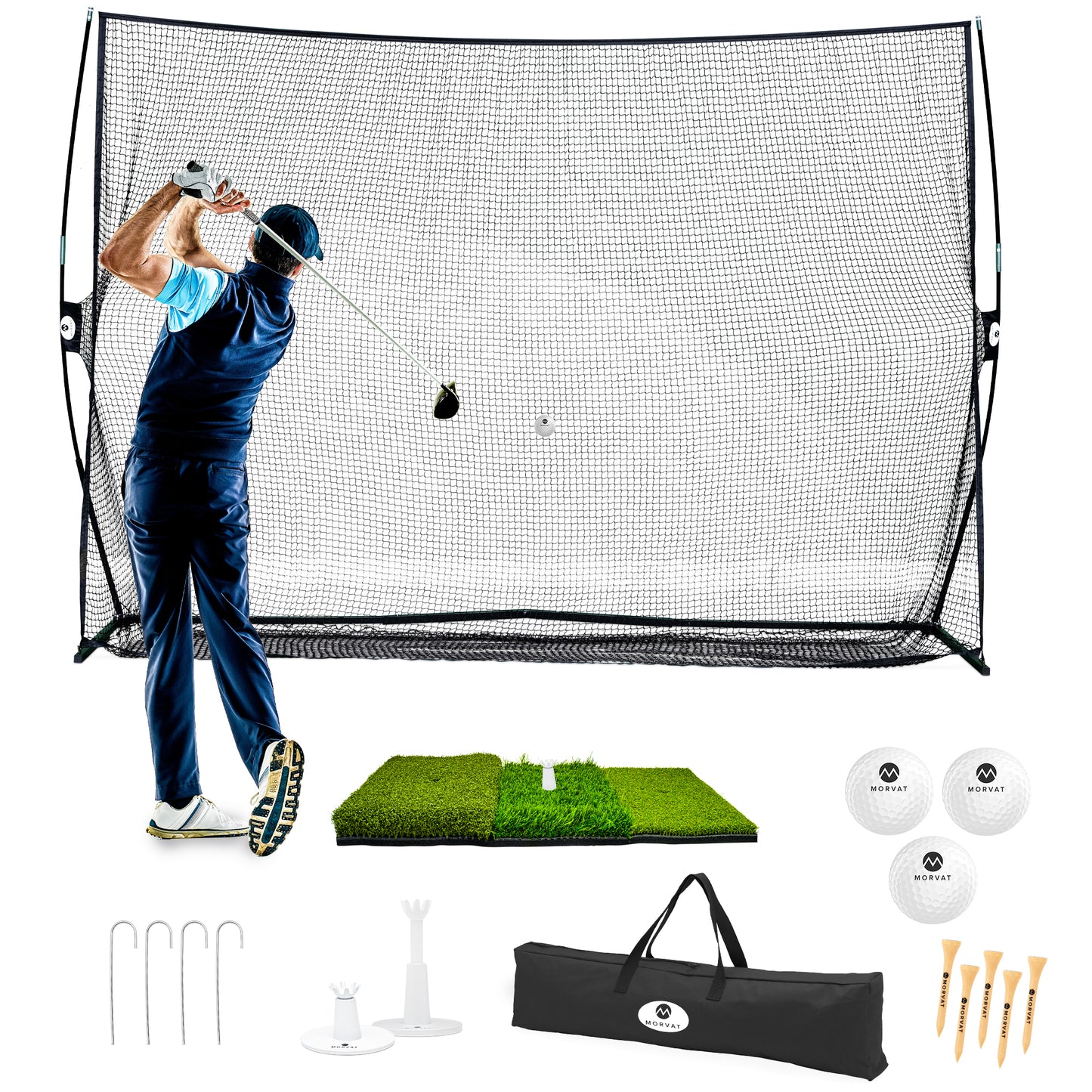 
                  
                    Morvat Portable Golf Net & Tri-Turf Putting and Hitting Mat Set
                  
                