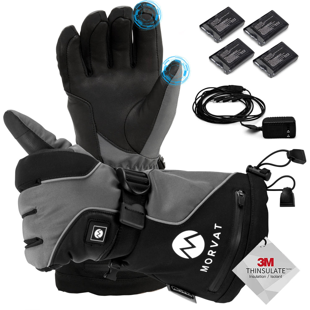 Morvat 16+ Hour Charge Men/Women Rechargeable Battery Electric Heated Gloves, Included 4 Batteries