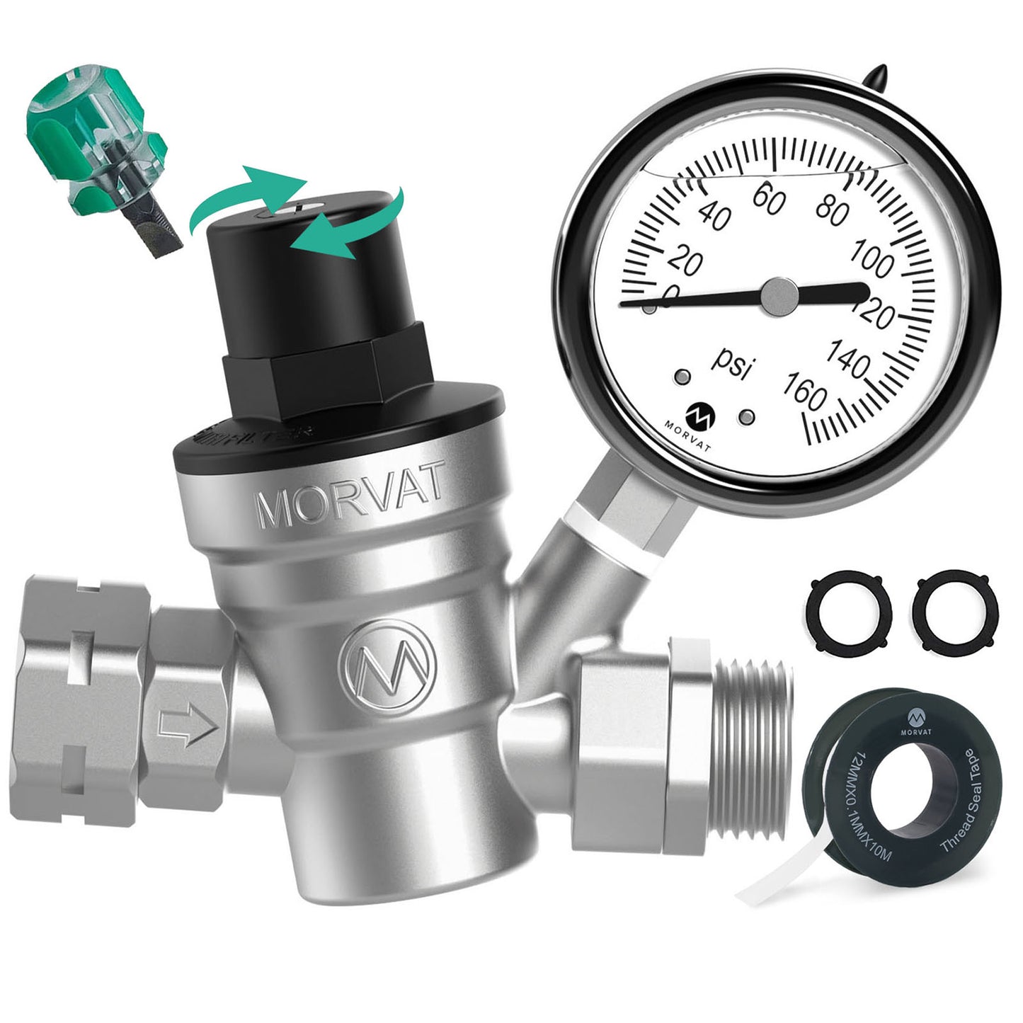 
                  
                    Регулируемый регулятор давления воды RV из бессвинцовой латуни Morvat премиум-класса с маслонаполненным манометром
                  
                