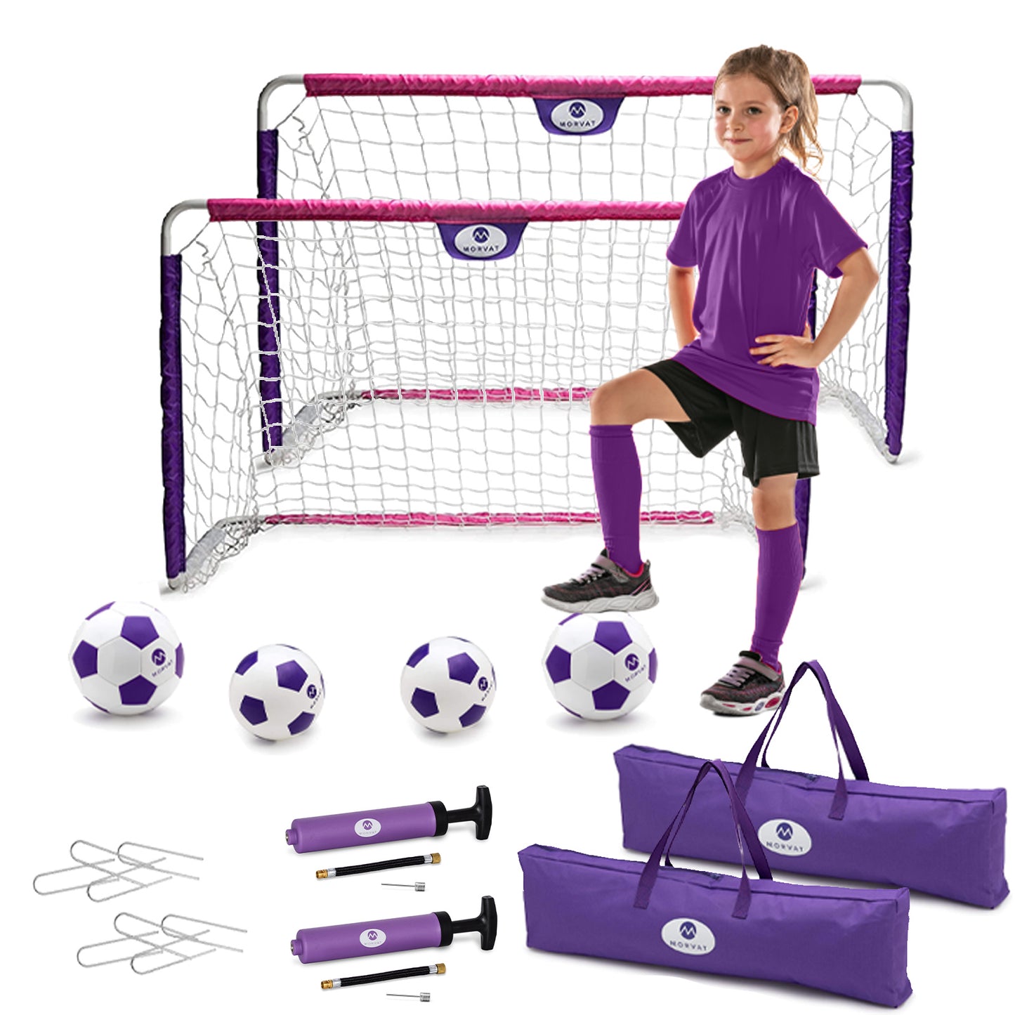 Black & White and Pink & Purple Soccer Goal Net Sets for Kids