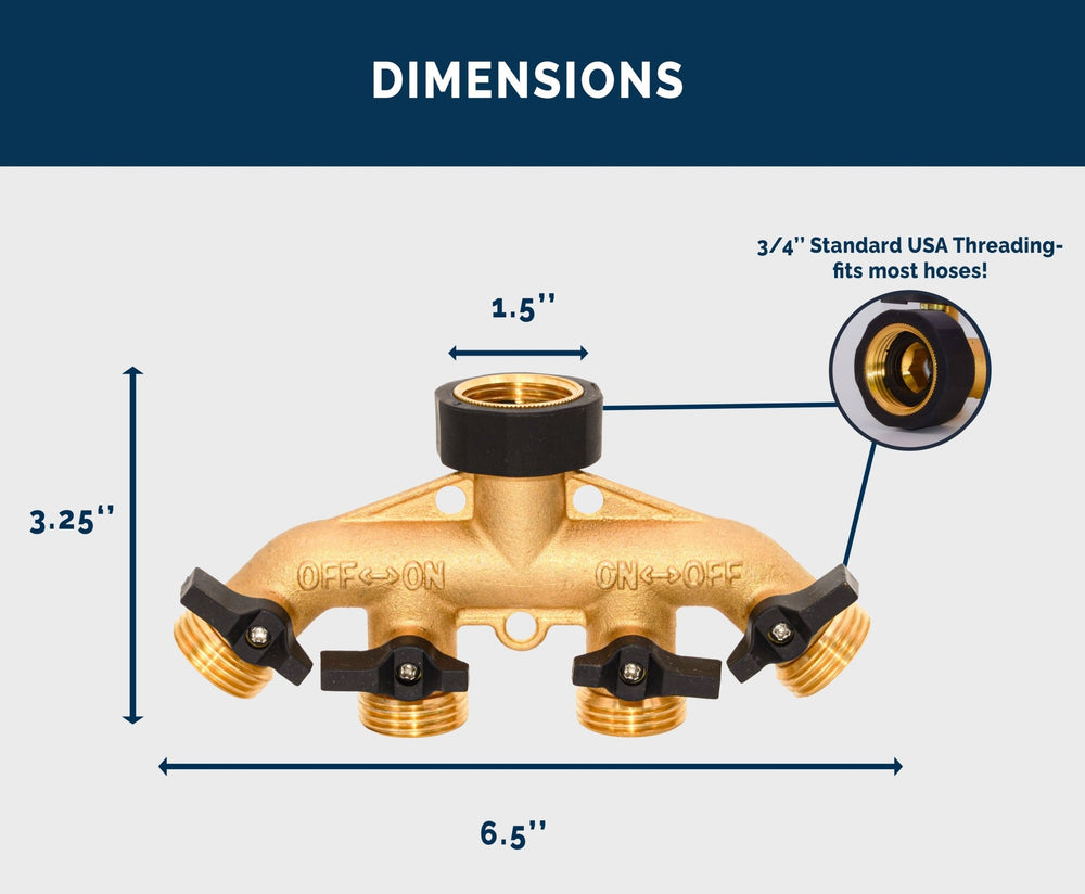 Morvat Heavy Duty Brass & Rubber 4 Way Garden Hose Splitter