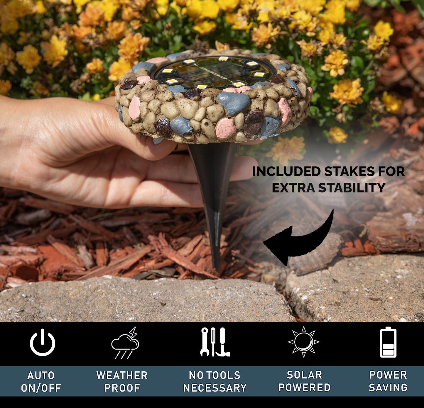 Amber Solar Rocks Stone Look LED Solar Ground Lights- 6 Pack | Morvat