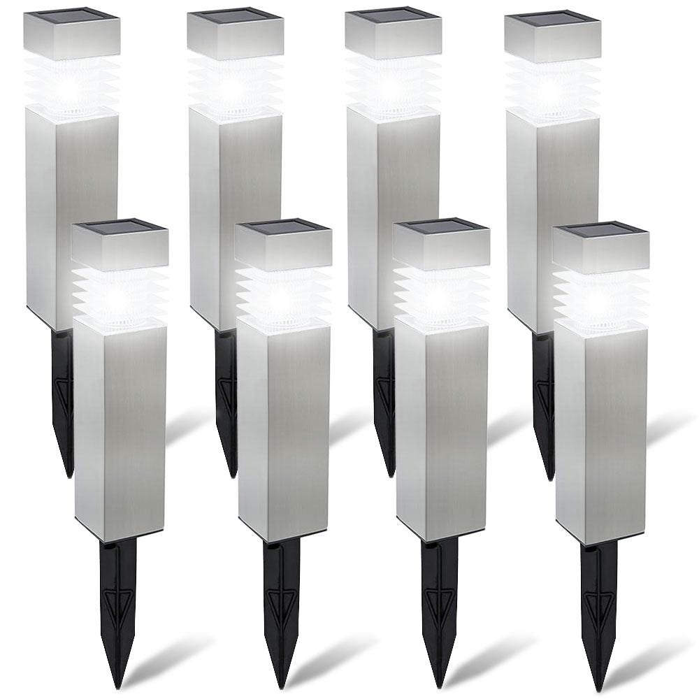 Morvat LED Stainless Steel Outdoor Landscape Pathway Solar Lights, 8 pack
