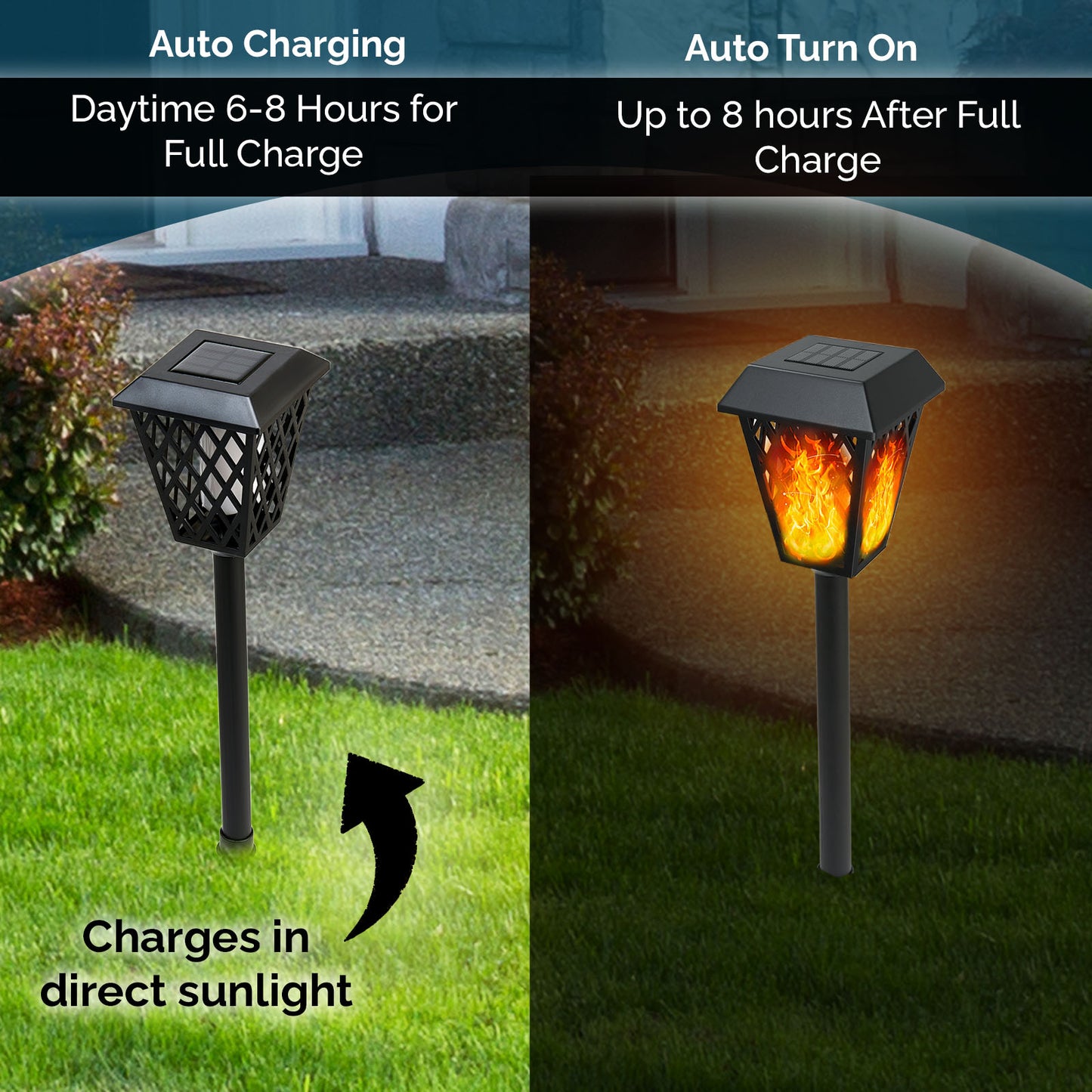 Solar Powered Flame Flickering Torch Pathway Lights, 8 Pack