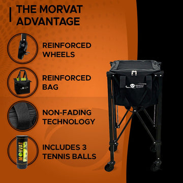 LIFEZEAL Tennisbalmand met wielen, inklapbare balwagen met draagtas, premium manden voor volwassenen, trainingsaccessoires voor 150 ballen, donkerblauw