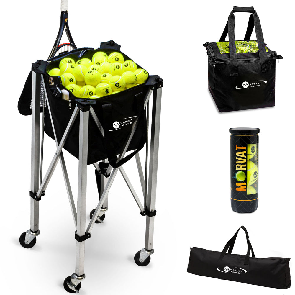 Heavy-Duty Pro Tennis Ball Cart with Bag, 3 Tennis Balls and Carry Bag