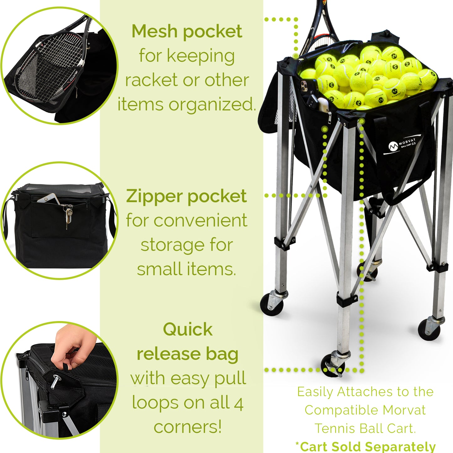 Heavy-Duty Pro Tennis Ball Cart with Bag, 3 Tennis Balls and Carry Bag