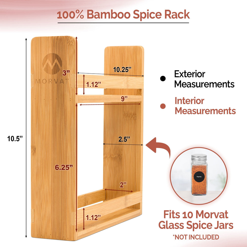 
                  
                    Bamboo Spice Jar Rack with Optional Glass 4oz Jars with Lids, Labels & Funnel
                  
                