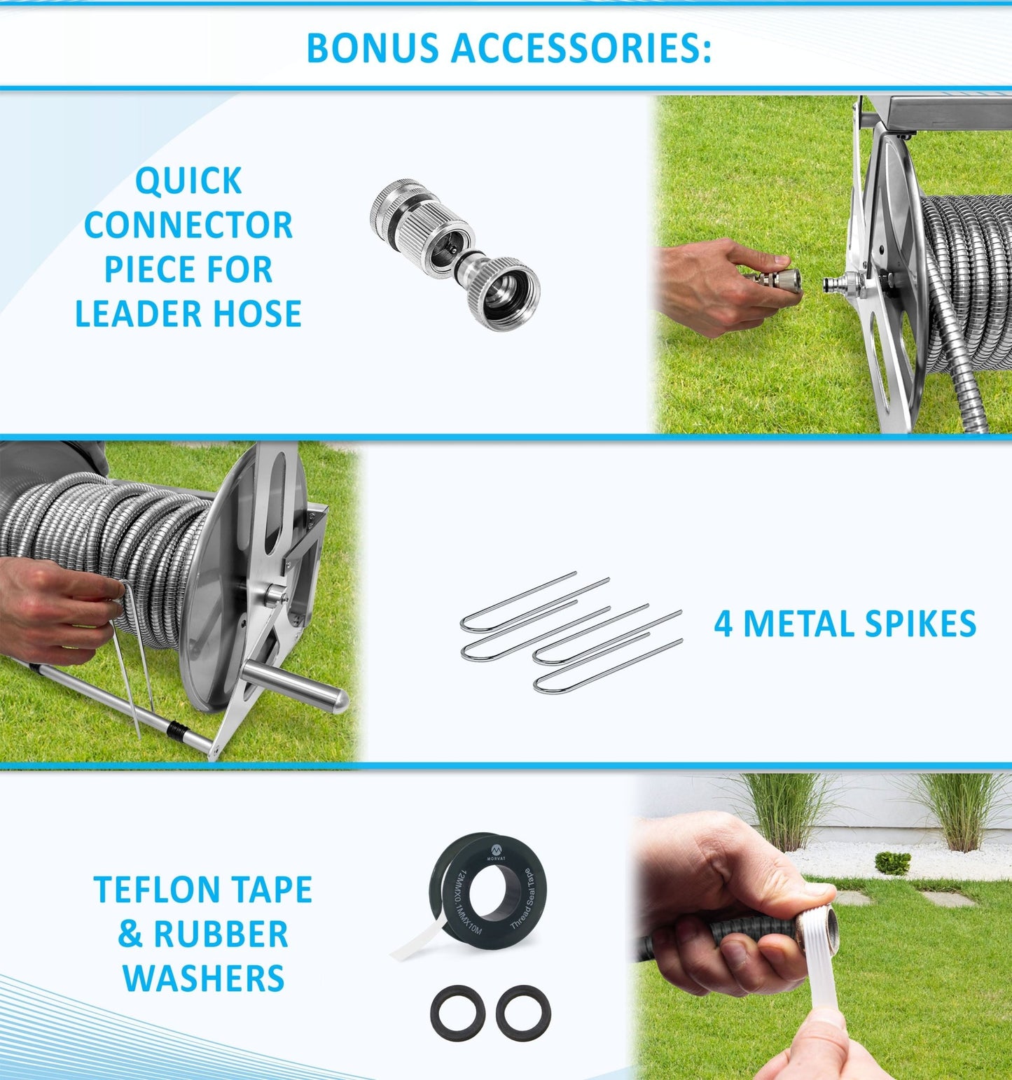 
                  
                    Morvat Stainless Steel Garden Hose Reel with Accessories & Optional Hose
                  
                