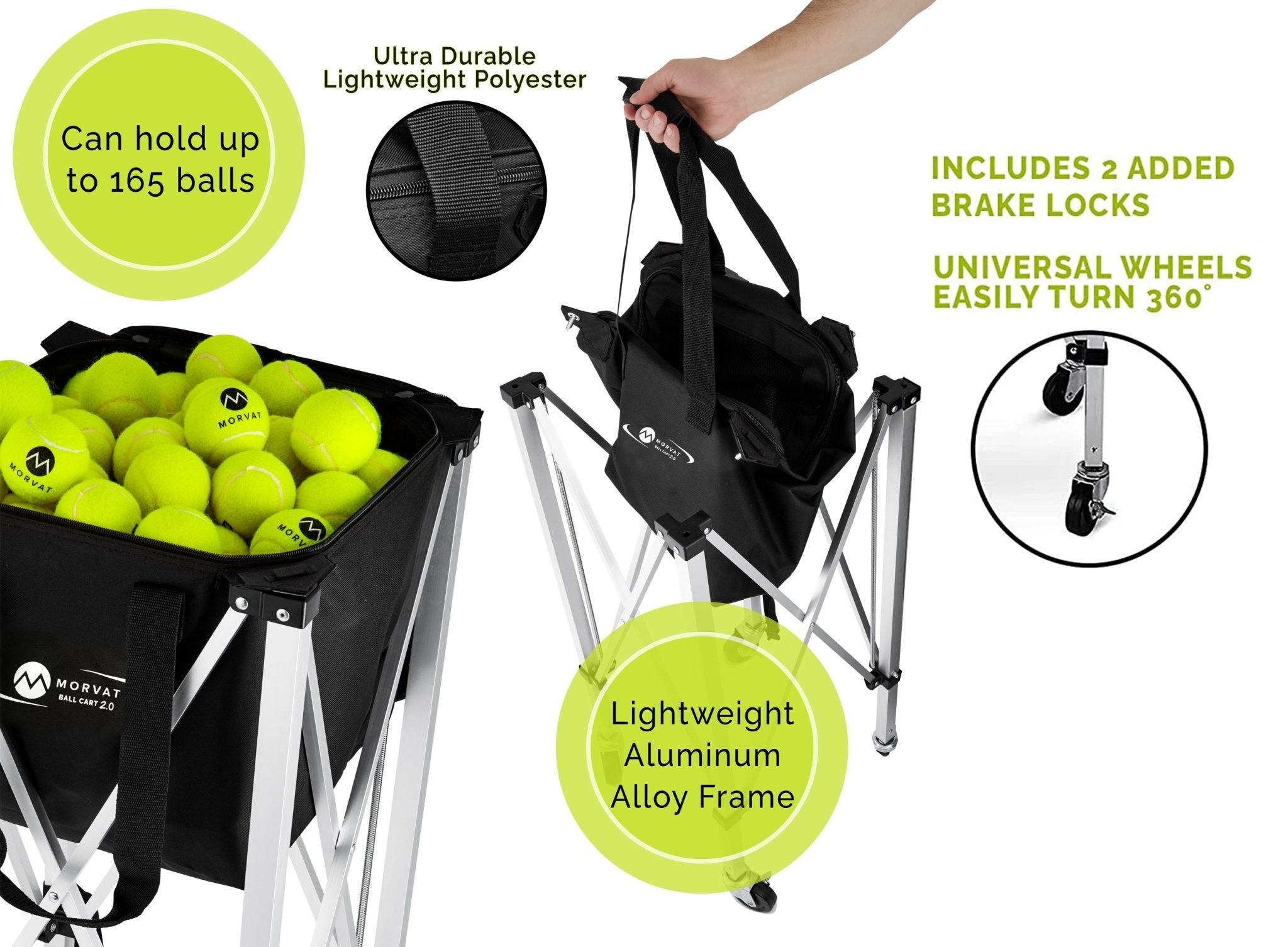 Tennis Ball Hopper with Wheels: Store up to 165 Balls | Morvat