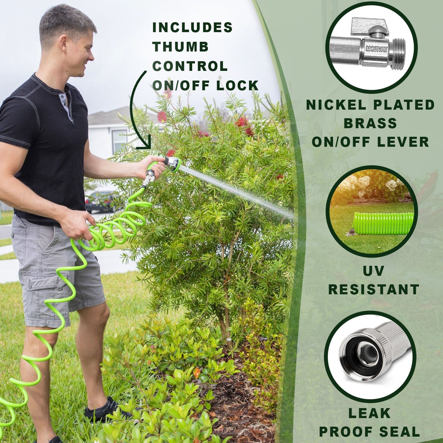 
                  
                    Morvat Recoil Garden Hose with ON/OFF Valve & 10-Way Spray Nozzle
                  
                