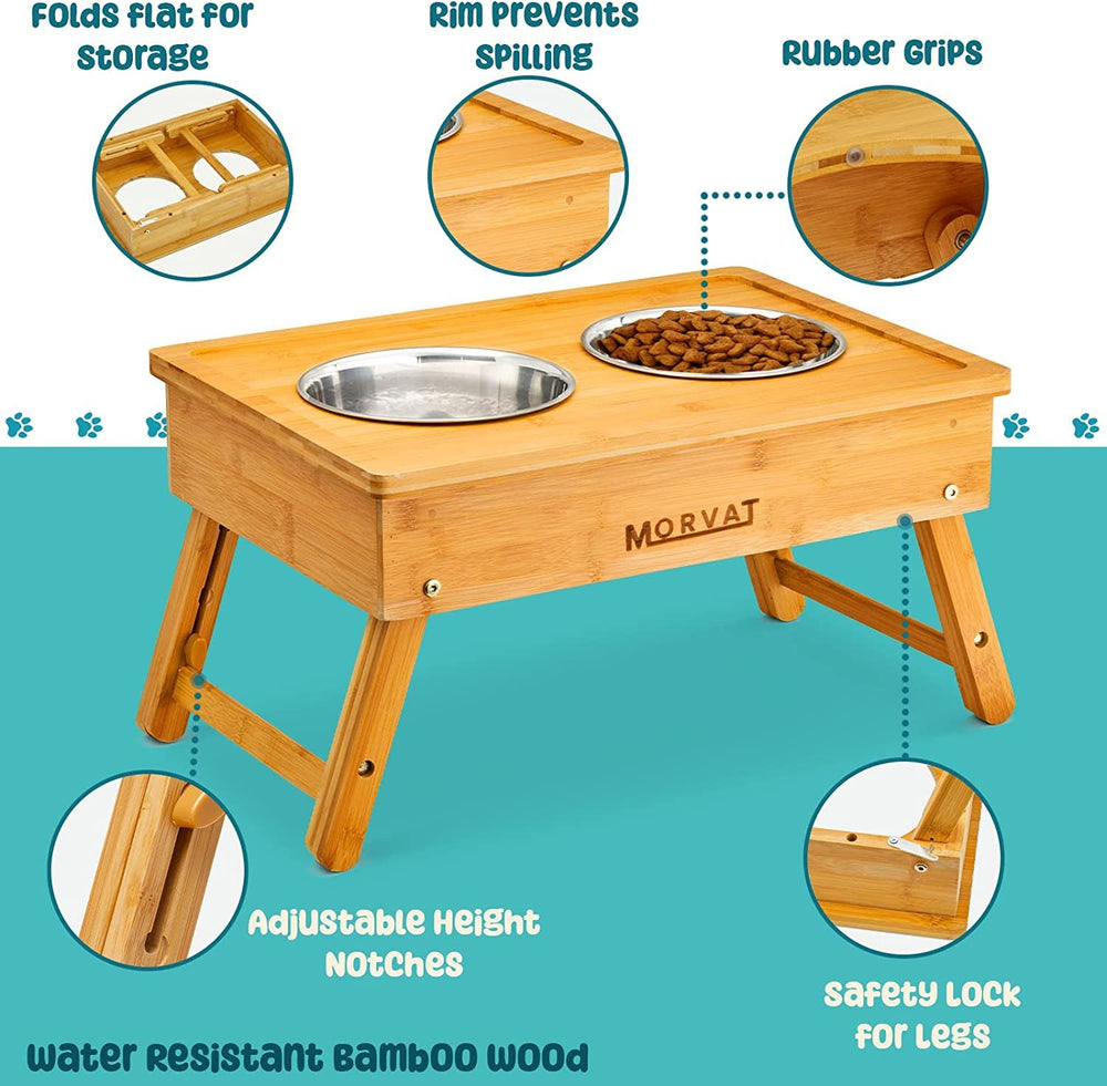 
                  
                    Bamboo Double Pet Feeder with Adjustable Height & 4 Stainless Steel Dish Bowls
                  
                