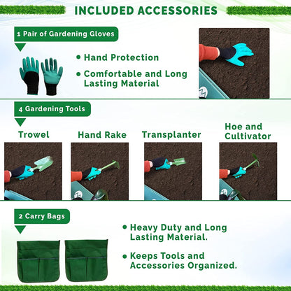 Heavy Duty Garden Kneeler, Includes Gardening Gloves, 4 Digging Tools & 2 Bags