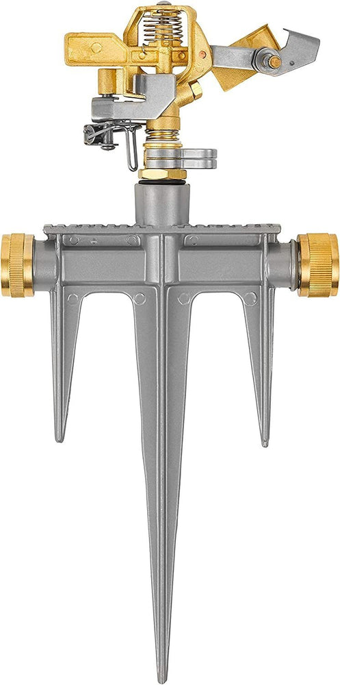 Morvat Heavy-Duty Lawn Water Sprinkler - All Brass Head & Solid Aluminum Stake, 360° Coverage